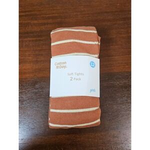 Cotton Day Soft Tights Girls Size 12 Navy Rust New 2 Pack Stripe T1808